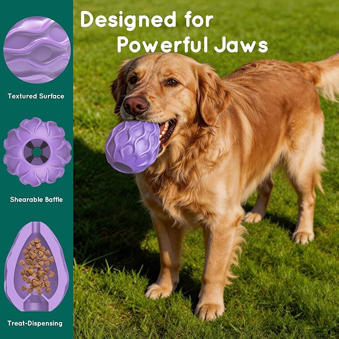 Dog Toys for Aggressive Chewers Durable Interactive Dog Chew Toys Tough Indestructible Treat Dispensing Cognitive Toys Mental Enrichment Puzzle Feeder Boredom Buster Anxiety Relief (Purple)