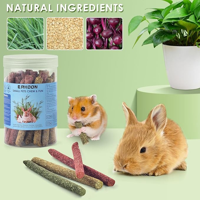 ERKOON 76Pcs Rabbit Chew Toys Timothy Hay Sticks, Guinea Pig Toys for Teeth Natural Molar Sticks Rabbits Treats for Bunnies, Chinchilla, Guinea Pigs, Gerbil, Hamster