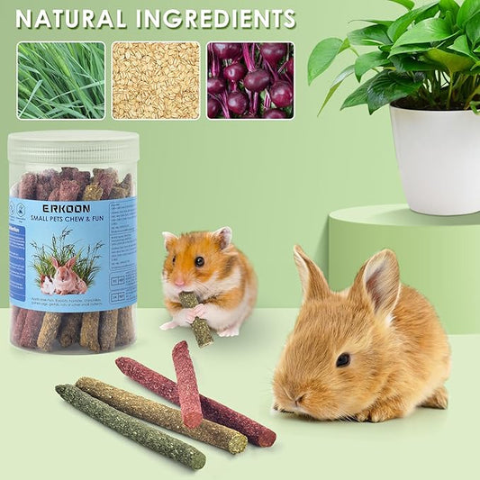 ERKOON 76Pcs Rabbit Chew Toys Timothy Hay Sticks, Guinea Pig Toys for Teeth Natural Molar Sticks Rabbits Treats for Bunnies, Chinchilla, Guinea Pigs, Gerbil, Hamster