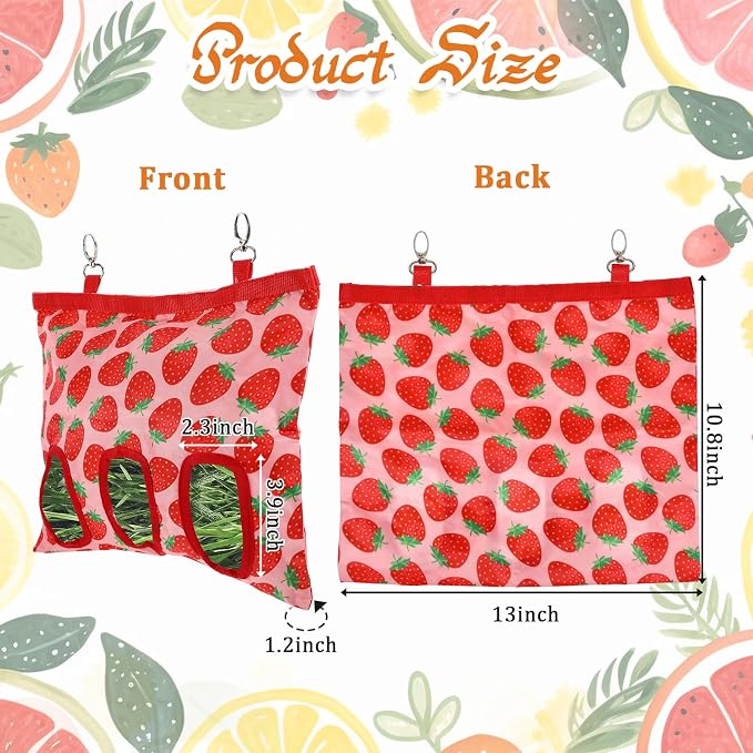Rabbit Hay Feeder, 3 Hole Hanging Hay Bag for Rabbits Guinea Pig Bunny Chinchillas Washable Rabbit Hay Holder 13x10.8inch