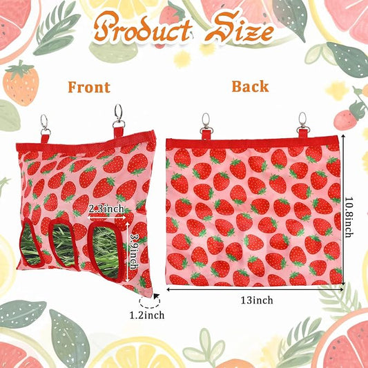 Rabbit Hay Feeder, 3 Hole Hanging Hay Bag for Rabbits Guinea Pig Bunny Chinchillas Washable Rabbit Hay Holder 13x10.8inch