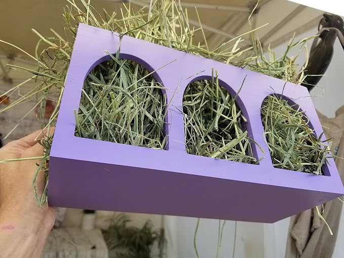 Hay Feeder Closed Bottom Natural Pine Wood Arch Guinea Pig Hay Rack with Option to Attach to Cage (Deep Lilac with Bottom)
