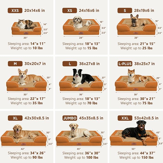 Comfort Expression Orthopedic Dog Beds for Large Sized Dog with Bolster | Waterproof Dog Couch Bed with Washable Cover & Non-Slip Bottom, Supportive Egg Crate Foam Large Pet Bed, 38x25 Inch
