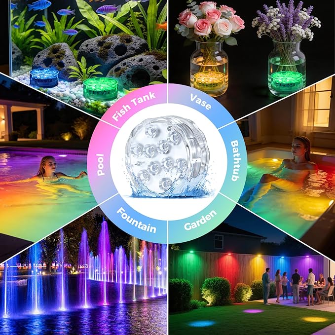 BITIWEND 2026 Upgraded Submersible LED Pool Lights with Remote, 10 LEDs IP68 Waterproof Floating Lights Battery Powered Lights for Hot Tub, Spa, Vase, Pond, Decoration, Party (4 Pack)
