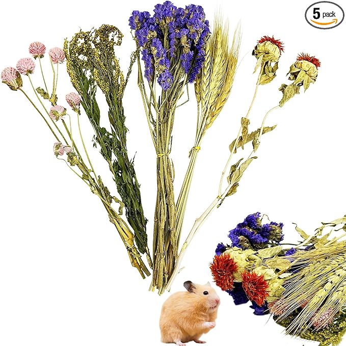PINVNBY Natural Flower & Herb Hamster Bedding Habitat Decor Grain Guinea Pig Bedding Hamster Sprays Hamster Cage Accessories for Guinea Pig Dwarf Syrian Gerbils Mice Mouse Rat (Flower & Grain Version)