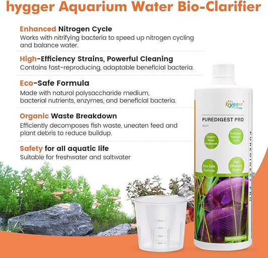 hygger Aquarium Water Bio-Clarifier, Reducing Fish Waste and Cleaning Organic Sludge, Natural Fish Tank Aquarium Leave-in Waste Management Solution for Freshwater and Saltwater Tanks, 500 ML