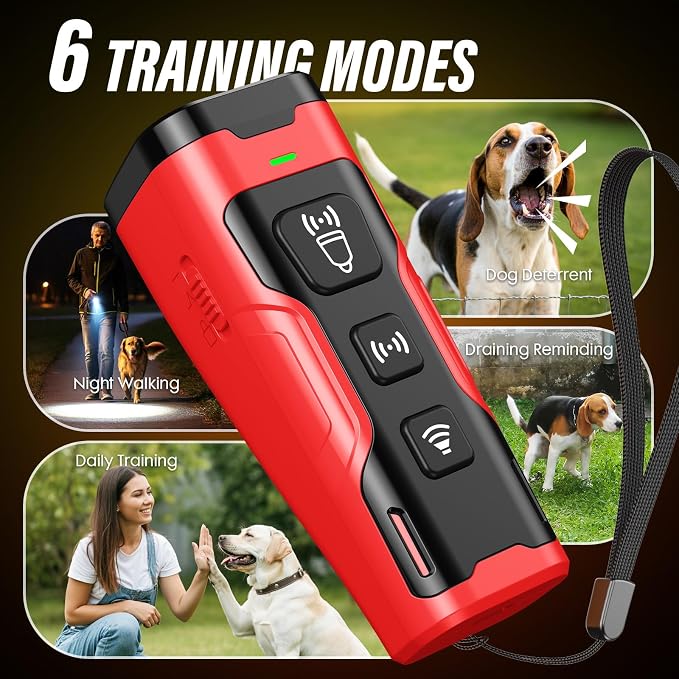 YUYQA Dog Bark Deterrent Device, 3X Ultrasonic Anti Barking, 6 Training Modes 23 FT Range Barks No More Indoors Outdoors Behavior Correct Safe & Humane Rechargeable Compact Bark Control for Dogs