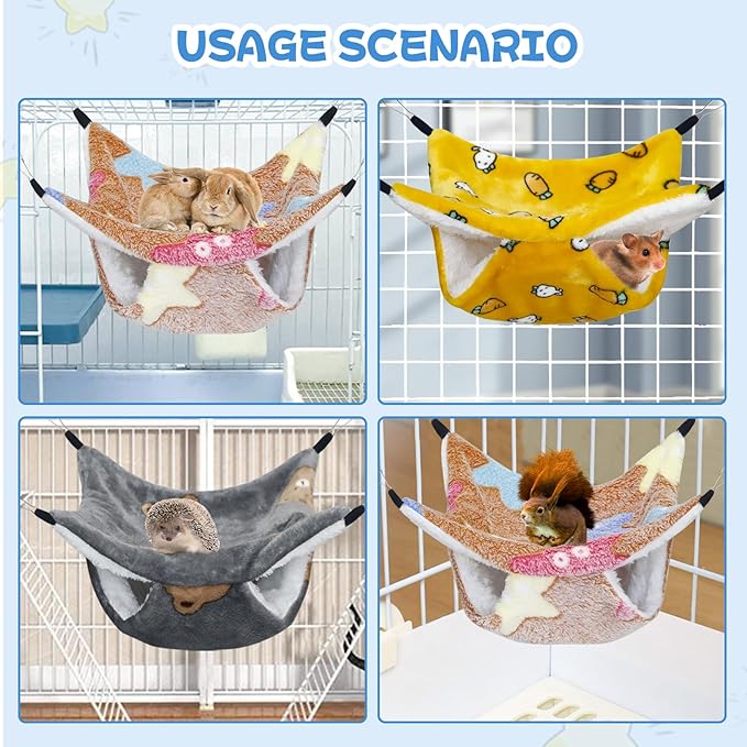 YedsIntu 3 Pcs Guinea Pig Hammock, Rat Ferret Hanging Hammock Guinea Pig Accessories for Small Animals Chinchilla Parrot Sugar Glider Ferret Hamster Squirrel (11"×11")