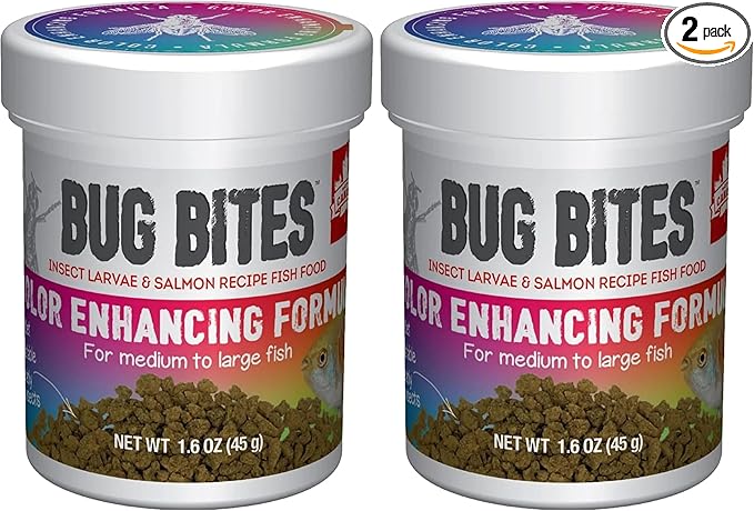 Fluval Bug Bites Color Enhancing Fish Food for Tropical Fish, Granules for Medium to Large Sized Fish, 1.6 oz., A6589, Brown (Pack of 2)