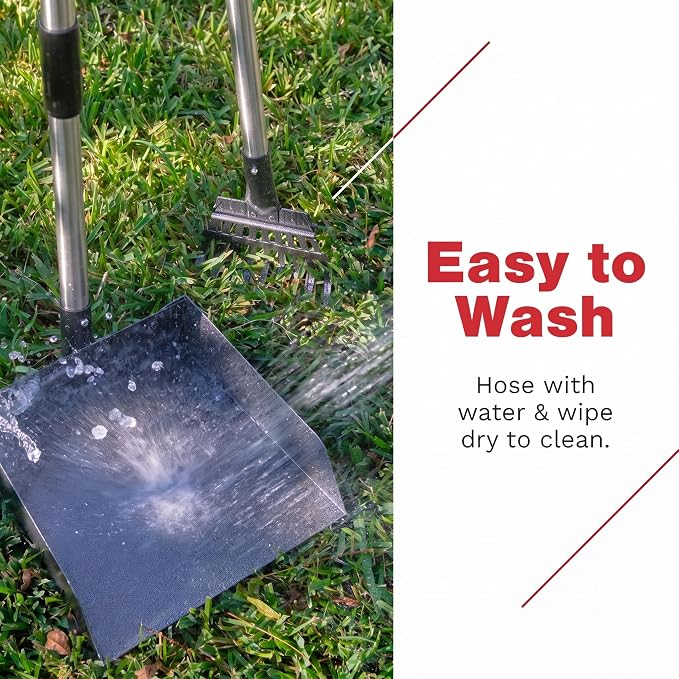 Pawler Pooper Scooper for Large Dogs, Small Dogs and Horses, Metal Poop Scooper Set with Long Handle Rake and Tray for Yard, Grass, Dirt or Gravel, Heavy Duty Aluminum Poop Picker Upper
