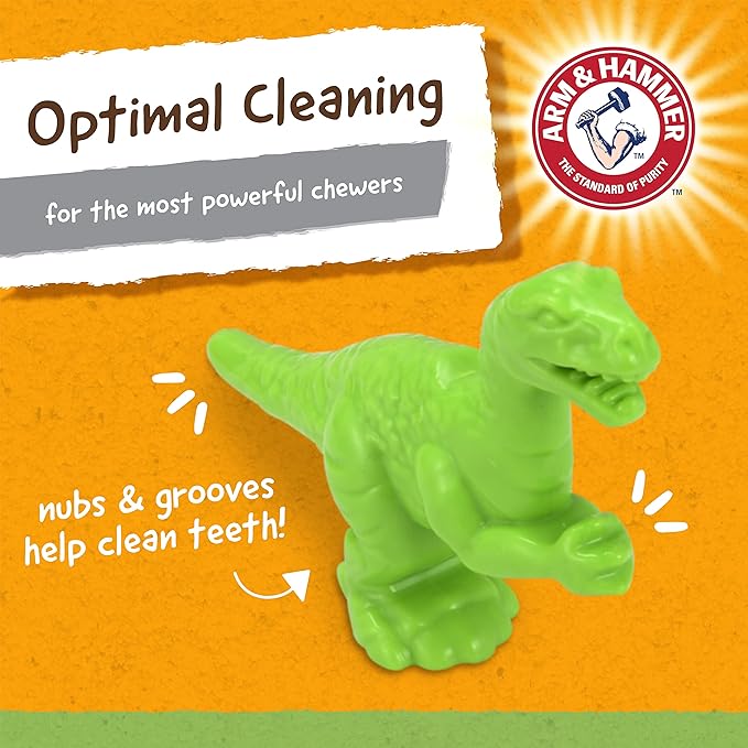 Arm & Hammer Nubbies Denta-Saurus T-Rex Dog Dental Chew Toy, Mint Flavor, for Moderate Chewers, Nylon, Reduces Plaque and Tartar Without Brushing, Baking Soda Infused