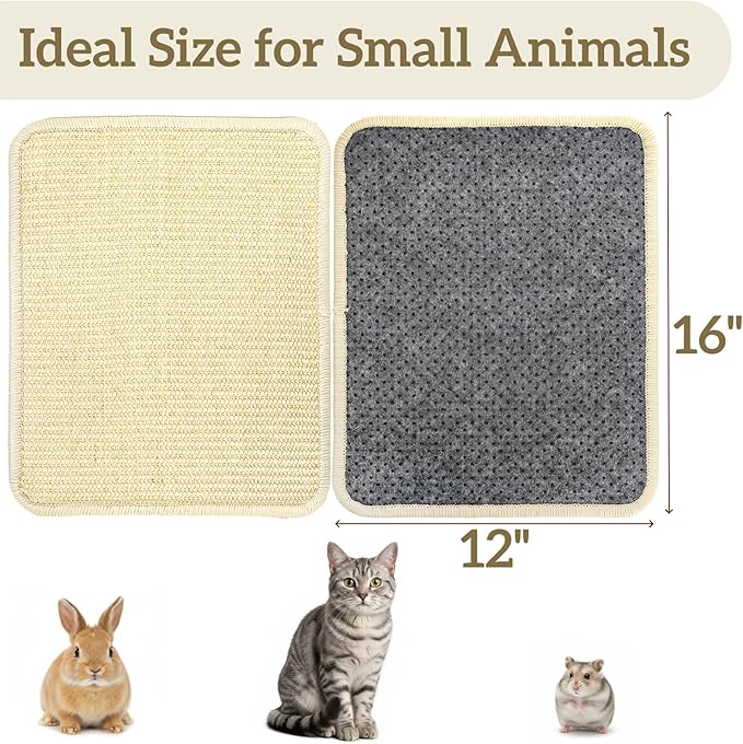 Pumtus 4 Pcs Rabbit Scratch Mat, 16 x 12 in Natural Sisal Bunny Scratching Pad, Rabbit Claws Teeth Care Resting Rug, Animal Chew Toy Forage Cage Accessories for Grinding, Biting, Sleeping, Nesting