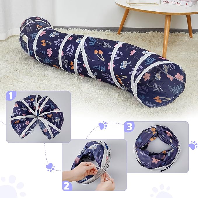 Glittme Cat Tunnel - S-Shape Peekaboo Cat Cave with Toys, Foldable Tubes for Indoor Pets
