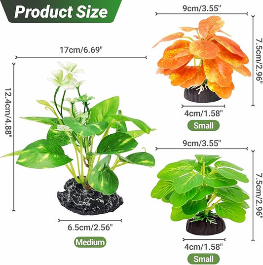 GOZILLA Fish Tank Plants, Reptile Artificial Plastic Plants, Reptile Plants for Terrarium, Aquarium Decorations Resin Pedestal Ornaments for Fish Tank Accessories Set.(4PCS/B-Set)