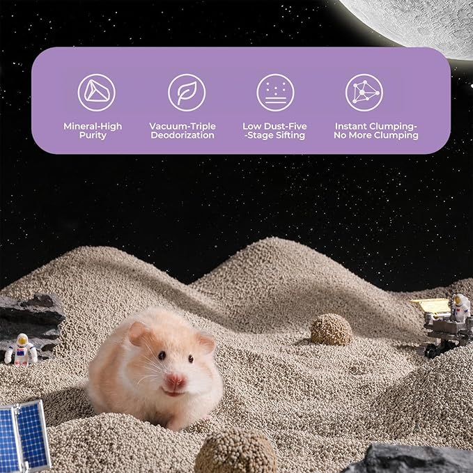mini&moe Hamster Sand Bath - Triple Odor Control Bathing Sand Low-Dust Absorbent, Non-Stick Clumping Dual-Use Bath & Litter for for Hamster, Gerbils, Chinchillas, Mice, Small Pets