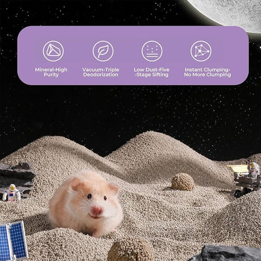 mini&moe Hamster Sand Bath - Triple Odor Control Bathing Sand Low-Dust Absorbent, Non-Stick Clumping Dual-Use Bath & Litter for for Hamster, Gerbils, Chinchillas, Mice, Small Pets