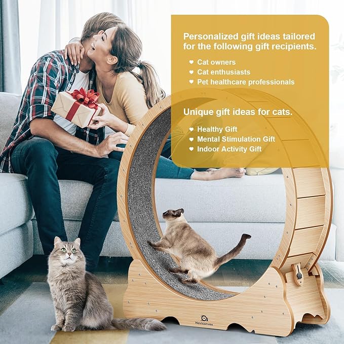 Cat Exercise Wheel, 43" L Large Cat Treadmill with 7:3 Golden Ratio Design, Quiet and Sturdy Running Wheel with Detachable Carpet for Indoor Cats
