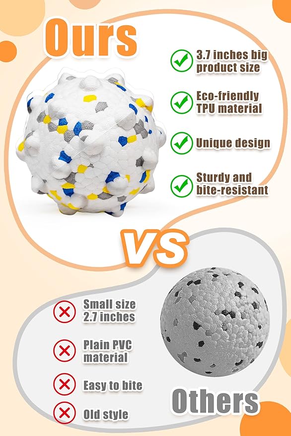 Moonorange 3.7'' Dog Balls for Dogs Aggressive Chewers Indestructible Tennis Durable Bouncy Interactive Dog Toy Balls for Fetch Game Floating Balls (White Large)