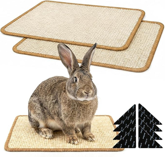 2 Pack Rabbit Scratching Mats with 8 Pcs Rug Grips, 15.7x23.6 Inch Sisal Bunny Scratch Pads for Cages, Claw & Teeth Care, Bedding for Biting, Sleeping & Resting - for Guinea Pigs & Small Pets