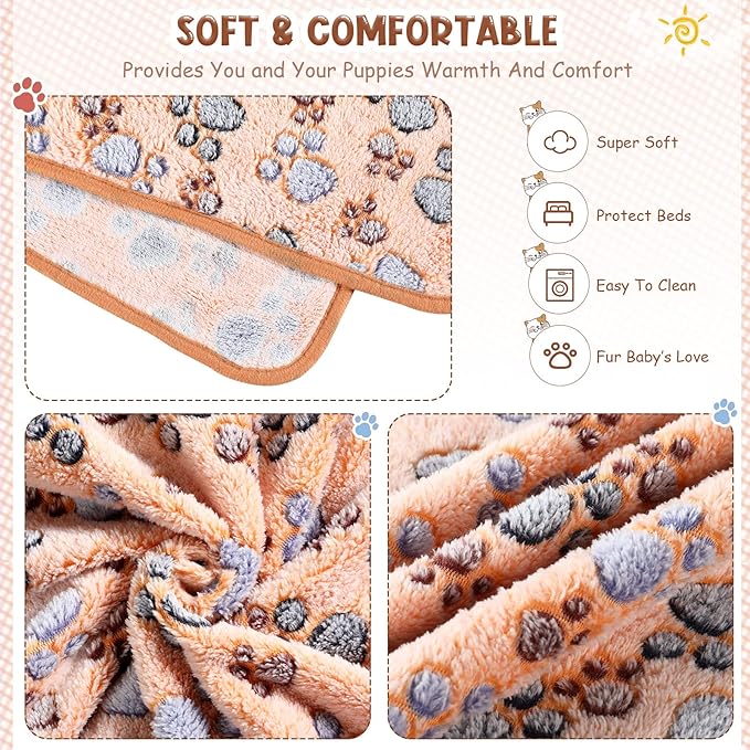 Tatuo 4 Pack Fleece Dog Blankets for Puppy Cats Multi-Size Sleep Mat for Pet Guinea Pig Soft Washable Warm Crate Bed Puppy Teething Toys Print Pattern Blanket Indoor(Mixed Color,40 x 63 Inch,Paw)