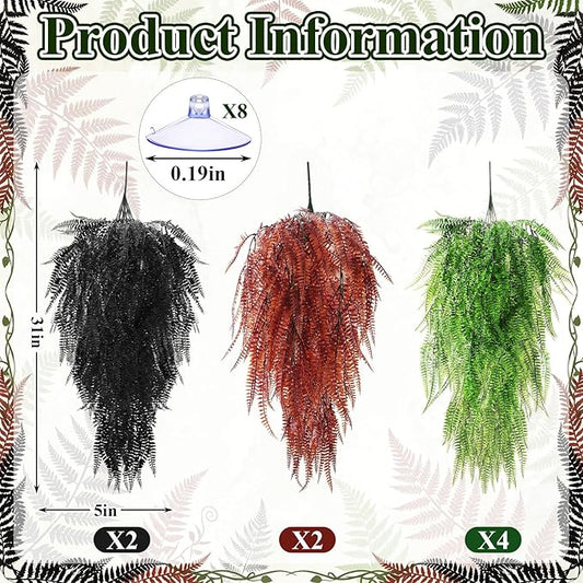 Suncalla Reptile Plants Terrarium Hanging Plants Vines Boston Climbing Terrarium Plant with Suction Cup for Bearded Dragons Lizards Crested Gecko Snake Crab Tank(Vivid Series,3 Colors)