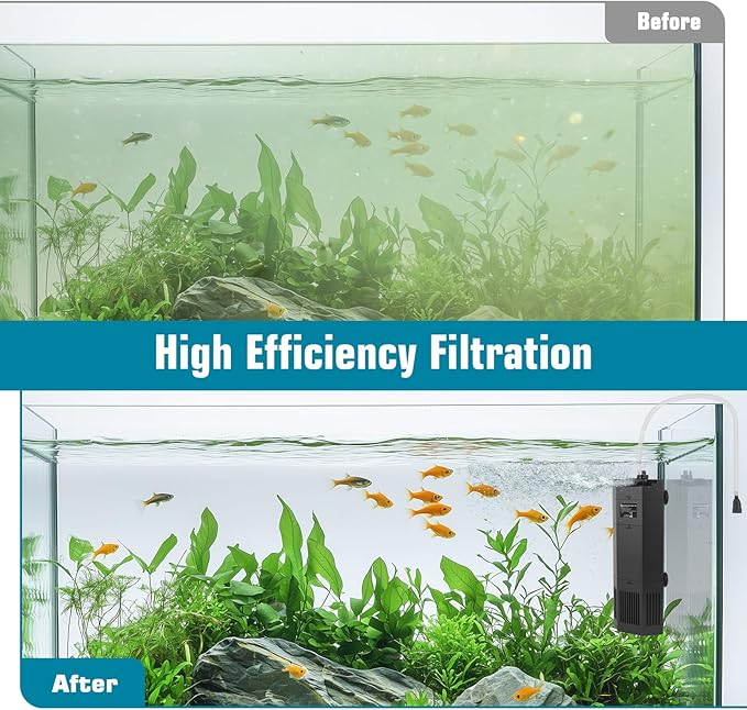 AQQA Aquarium Filter for 80-150Gal Fish Tank Submersible Internal Filters Multifunctional for Filtration, Circulation and Oxygenation Ultra Quiet for Freshwater & Saltwater Crystal Clear (15W,400GPH)