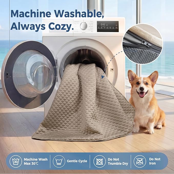 Medium Cooling Dog Bed Mat - 35 x 31 inch Waterproof Couch Cover for Dogs Washable, Non-Slip Bottom Self Cooling Mat for Dogs, Durable & Non-Gel, Dog Couch Bed for Sofa Floor Car, Taupe