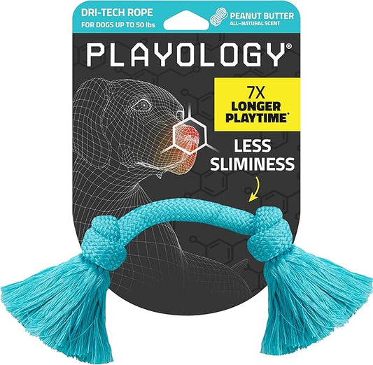 Playology Dog Toys | Dri-Tech Rope Tug of War Dog Toy for Tough Chewers | Peanut Butter Scented Medium Tug Rope Toys for Dogs