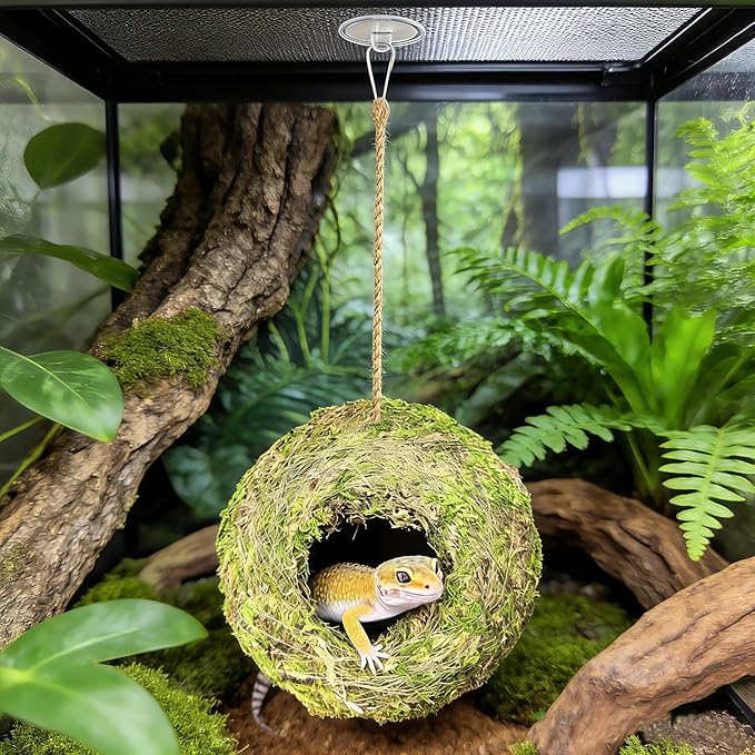 Reptile Hide Bearded Dragon Tank Accessories Natural Moss Leopard Crested Gecko Tank Accessories Handmade Humid Reptile Snake Hide for Ball Python Tortoise Frog