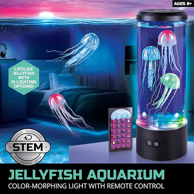 Discovery™ Jellyfish Aquarium Lamp – Color‑Morphing LED Bedroom Night Light with Remote| 15 Light Options| Lifelike Floating Jellyfish| Educational Learning Gift| Ages 8+
