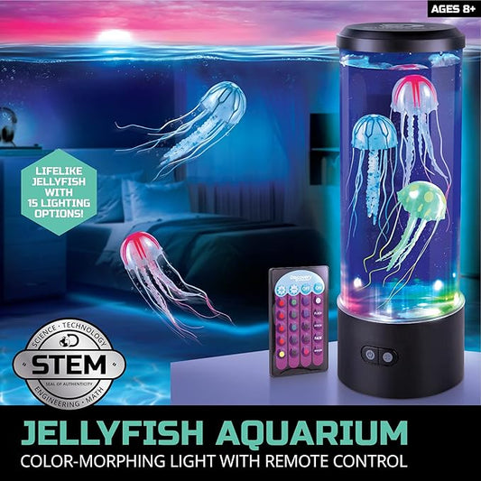 Discovery™ Jellyfish Aquarium Lamp – Color‑Morphing LED Bedroom Night Light with Remote| 15 Light Options| Lifelike Floating Jellyfish| Educational Learning Gift| Ages 8+