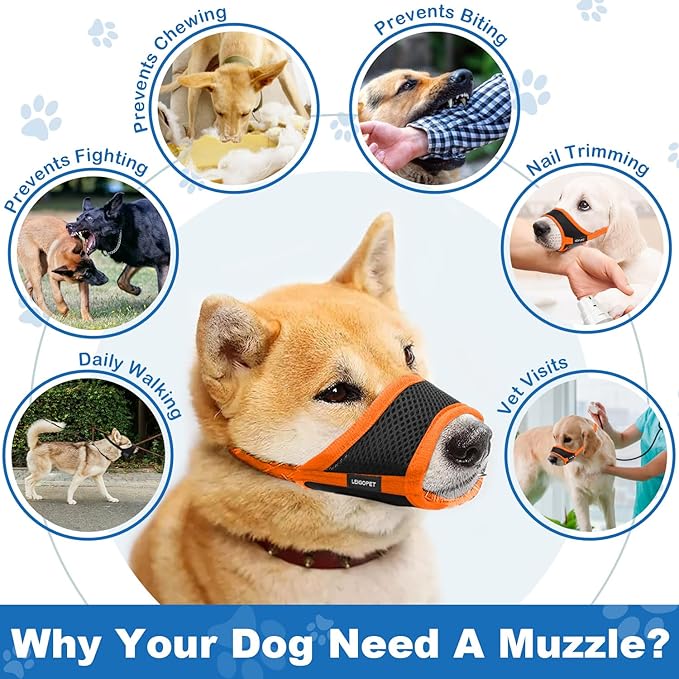 Dog Muzzle, Soft Nylon Muzzles for Small Medium Large Sized Dogs to Anti & Prevent Biting Barking Chewing, Pet Mouth Guard for German Shepherd with Adjustable Strap,Allows Panting Drinking (Orange,XL)
