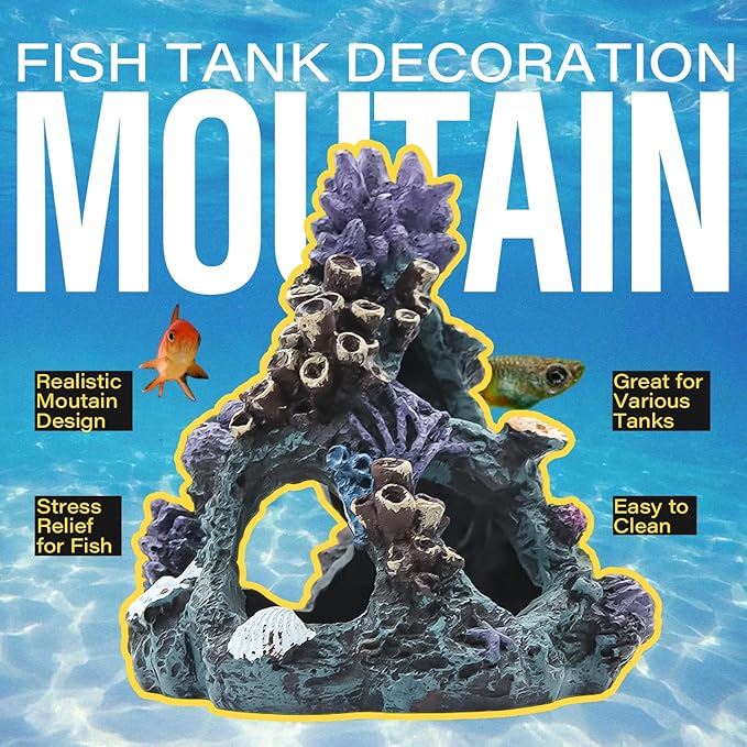 Coral Reef Aquarium Decoration 5.9" – Colorful Resin Fish Tank Ornament with Multiple Hiding Spots, Safe Shelter for Small and Medium Aquariums, Stress-Relief Underwater Decor, Easy to Clean