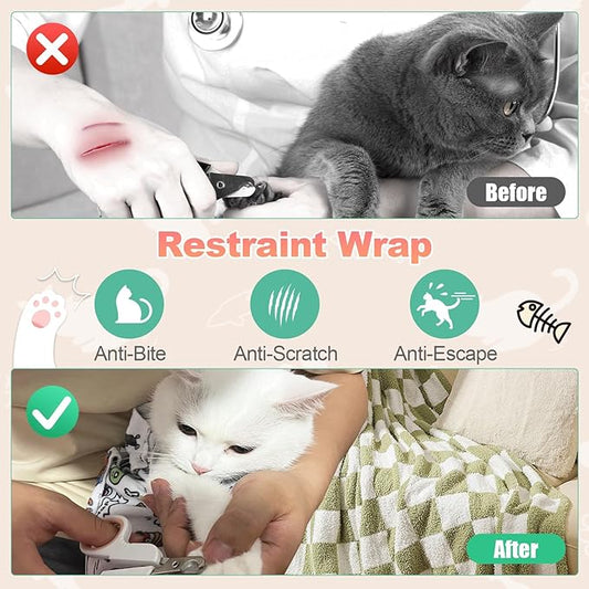 Cat Grooming Wrap for Nail Clipping, 27.6" Anti-Scratch & Escape-Proof Cat Restraint Swaddle, Pet Burrito Wrap Multifunctional Grooming Tool for Cats (Within 15lbs)