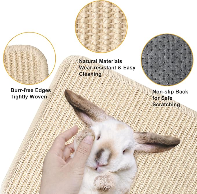 Bunny Scratching Pad for Rabbit: 2pcs Natural Sisal Mats for Small Animal,Claws & Teeth Care for Rabbit,Chew Toys for Grinding or Bedding for Sleeping Indoor