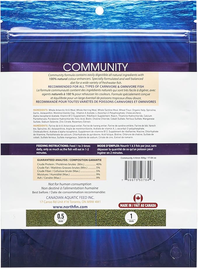 Northfin Fish Food Community Formula Slow Sinking Pellets (0.5mm 500g)