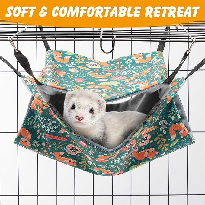 ondware 2 Pack Ferret Hammock and Tunnel Set, Soft Ferret Toys, Washable Rat Cage Accessories for Hamster Sugar Glider Squirrel