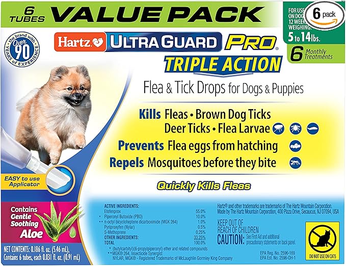 Hartz UltraGuard Pro Flea & Tick Topical Dogs & Puppies Treatment & Prevention, 6 Months, 5-14 lbs