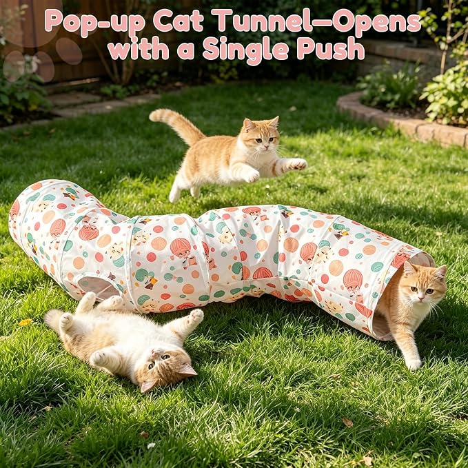 Cat Tunnel with Cat Toy Ball, Collapsible S Shape Cat Tunnel, Cat Tunnels for Indoor Cats, Foldable Cat Tunnel Cat Tube Toys for Bunny, Guinea Pig, Ferrets, Puppy