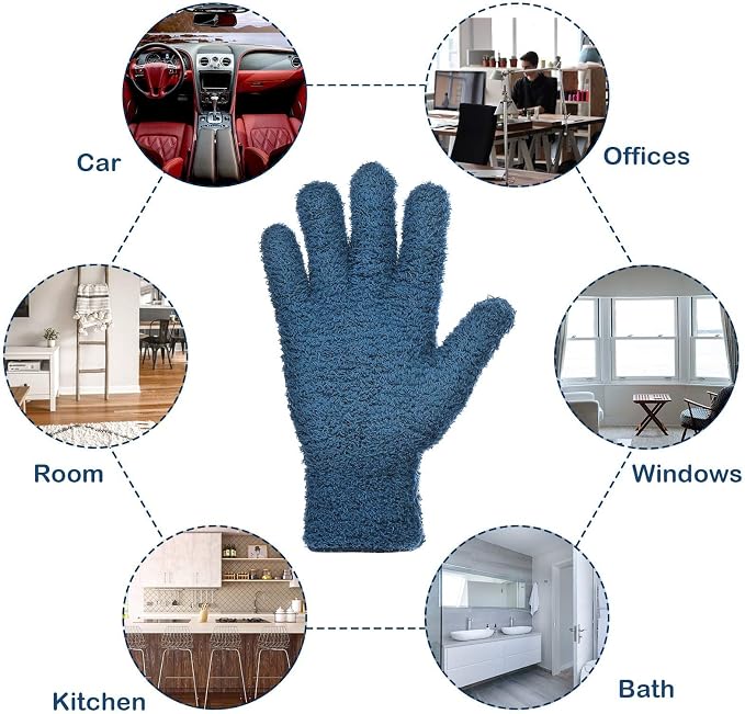 Patelai 2 Pairs Microfiber Gloves for plants Dusting Cleaning Glove Mittens House Cars Blinds Dusting(Yellow, Dark Blue,Large)
