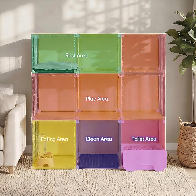 Cat Cage with Litter Box & Clear Door,Indoor Cat Cage Playpen,DIY Cat Enclosures,Multi-Level Detachable Metal,Ferret Cage 42" x 18" x 42"