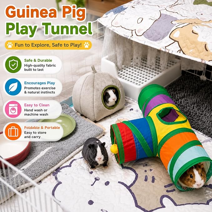 Rypet Guinea Pig Tunnel 3 Way Collapsible Small Pet Tunnels and Tubes with Interactive Ball for Baby Rabbit Ferret Hamster Chinchilla Hedgehog Hiding and Resting