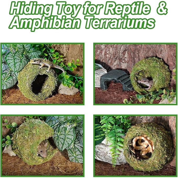 4pcs Crested Gecko Hide,Reptile Mossy Caves Hideout,Leopard Gecko Humid Hide,Natural Moss Cave Hiding Decor Tank Accessories for Reptiles, Amphibians,Invertebrates,Lizard,Frog
