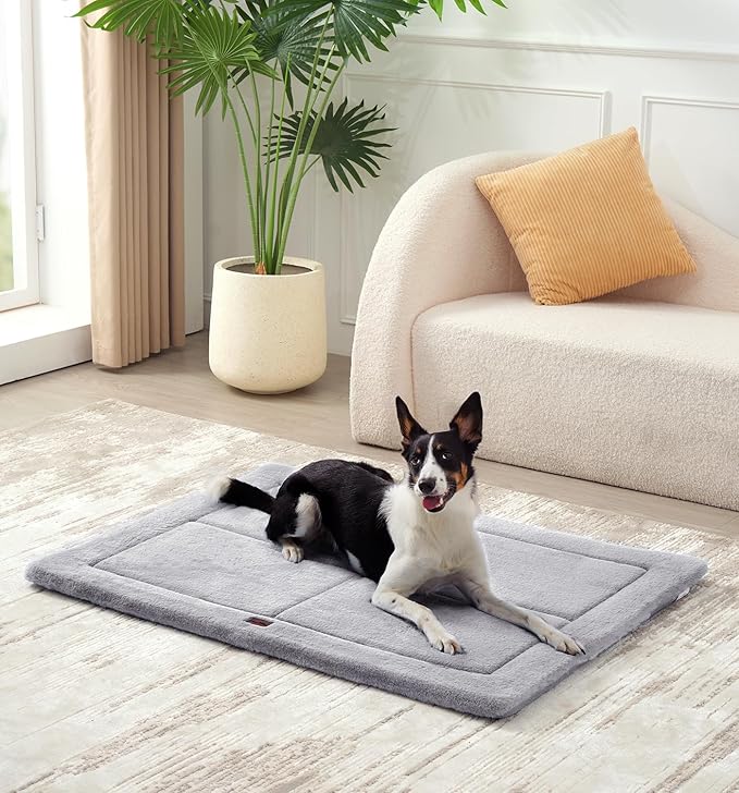 MADE 4 PETS Dog Crate Pad Bed for Large Dogs, Washable & Reversible, Anti-Slip Kennel Mat for Cozy Sleeping, Soft Fluffy Dog Bed for Indoor & Outdoor Use, 41"x29", Gray