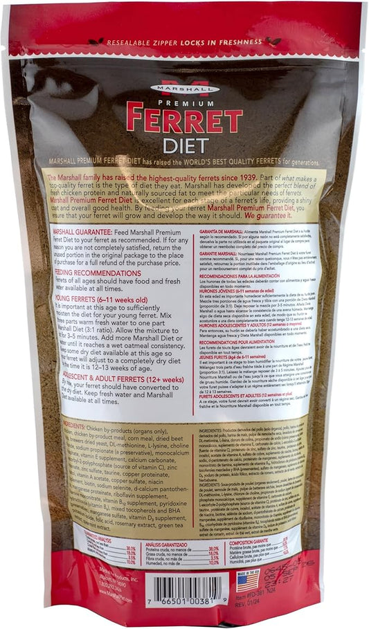 Marshall Premium Ferret Diet Dry Food – 22 oz – Supports Digestion, Energy & Muscle Maintenance – Balanced Small Animal Food with Vitamins & Essential Minerals