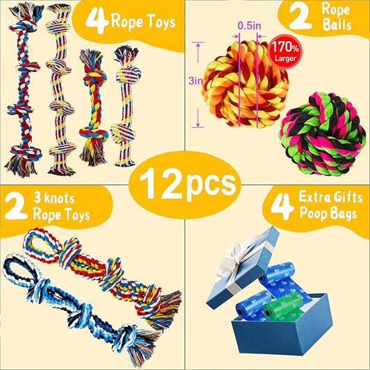 LosFong Large Dog Chew Toys for Aggressive Chewers, Indestructible Dog Rope Toys for Large Breeds, Heavy Duty 100% Cotton Dental Teeth Cleaning Tug of War Toy