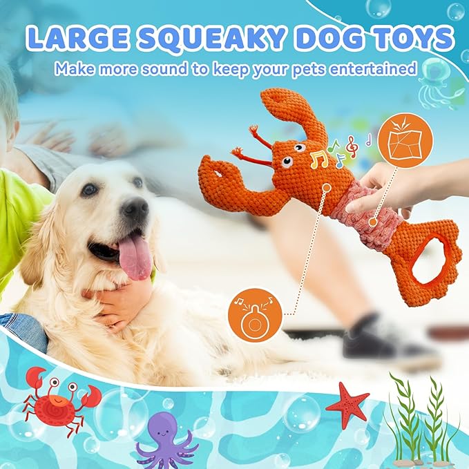 YZHDUXIU Tug of War Dog Toy, Squeaky Dog Toys Interactive Lobster Puppy Toys with Crinkle Paper to Keep Them Busy