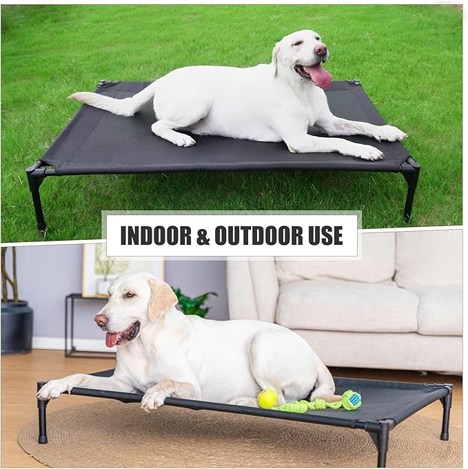Garnpet Elevated Dog Bed for Large Dogs, Raised Dog Cot Fits Up to 120 LBs, Heavy Duty Pet Cots with Durable Supportive Teslin Recyclable Washable Mesh, Indoor & Outdoor Pet Bed, Brown