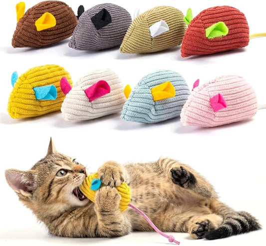 8Pcs Catnip Cat Mice Toys Interactive Mouse Cat Toy for Indoor,Adult & Kitten Cat Toys for Playing, Chewing & Teeth Cleaning