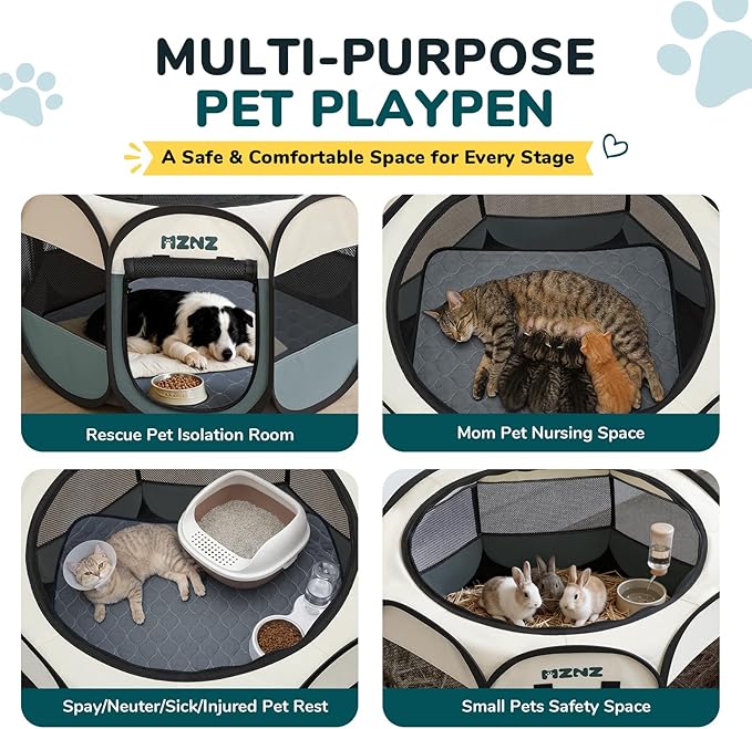 Dog Playpen with Pee Pad, Portable Puppy Pet Crate Indoors for Small/Medium/Large Dogs Cats Rabbits, Foldable Dog Cage Enclosure for Outdoor, Pop Up Dogs Tent Kennel with Carrying Case, Grey